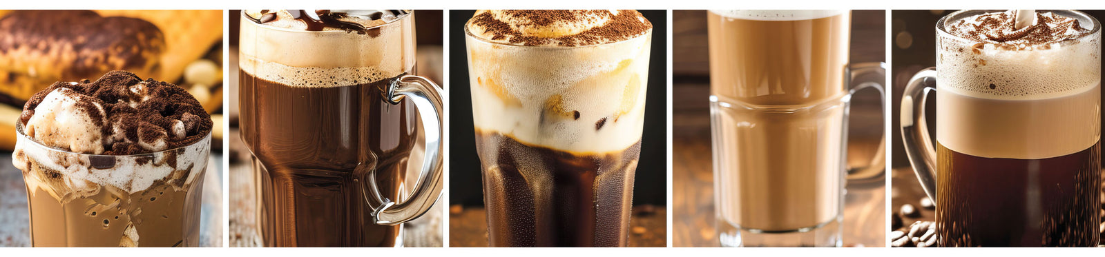 Banner of several cold brew drinks and cocktails using espresso.
